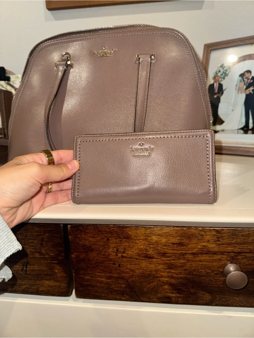 Kate Spade Pebbled Leather Dome Purse with Wallet - Mauve Taupe